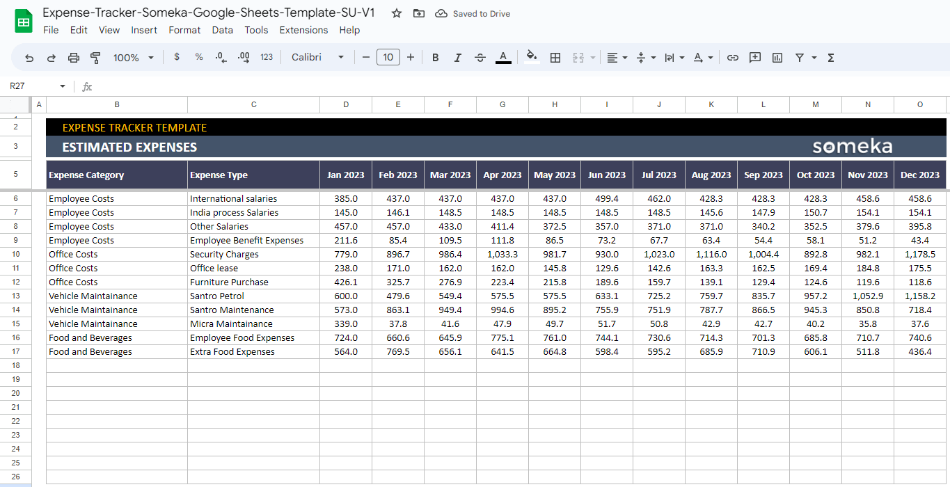 Google Sheets expense tracker template